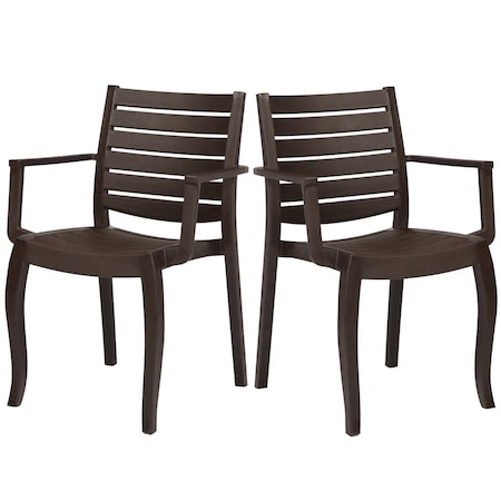 Rainbow Outdoor Zeus Set of 2 Stackable Armchair-Brown RBO-ZEUSWD-BRW-AC-SET2